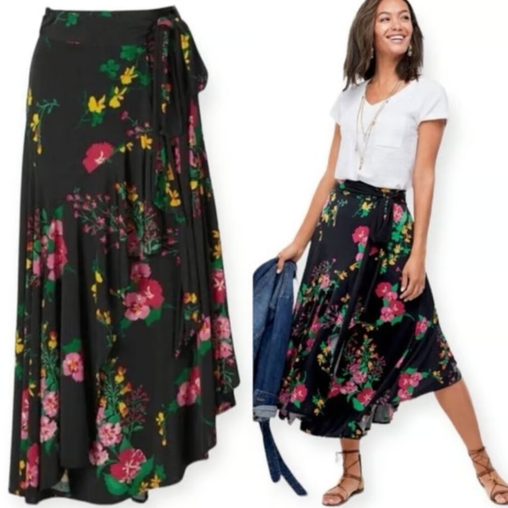 CAbi Drama Skirt - Black/Floral - Size L